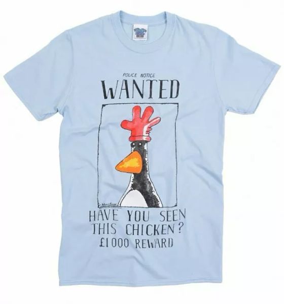 official men's blue wallace and gromit feathers mcgraw wanted poster t-shirt, White;black
official men's blue wallace and gromit feathers mcgraw wanted poster t-shirt, White;black