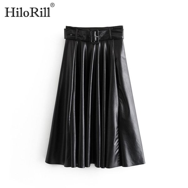 women faux leather skirt with belt elegant office ladies black pu midi fashion pleated casual s 210508 
women faux leather skirt with belt elegant office ladies black pu midi fashion pleated casual s 210508