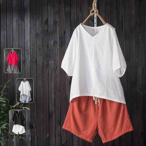 plus size white cotton linen blouse shirts women short sleeve female tunic korean style thin summer blusas 210603
plus size white cotton linen blouse shirts women short sleeve female tunic korean style thin summer blusas 210603