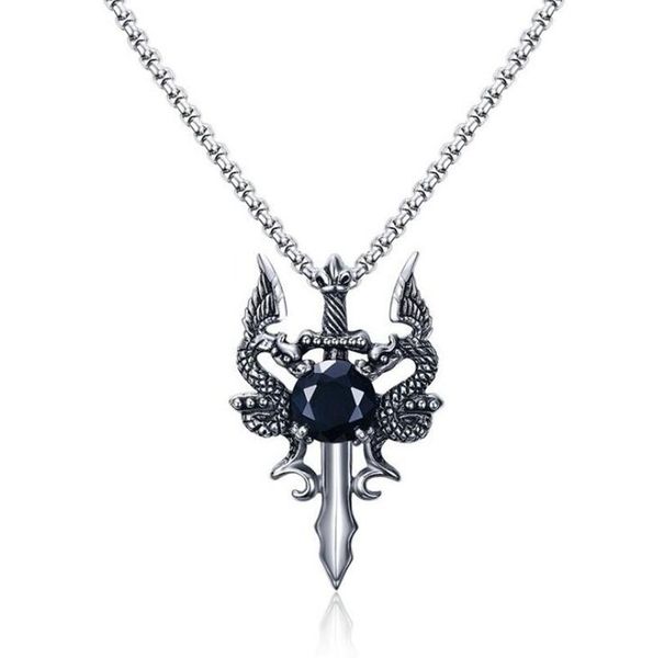 pendant necklaces mens necklace zircon dragon sword steel punk design jewelry gift, Silver
pendant necklaces mens necklace zircon dragon sword steel punk design jewelry gift, Silver