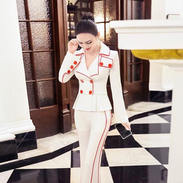 women's two piece pants 2021 women design blazer set fashion double breasted notched collar outwear pieces ladies coat with flare, White
women's two piece pants 2021 women design blazer set fashion double breasted notched collar outwear pieces ladies coat with flare, White