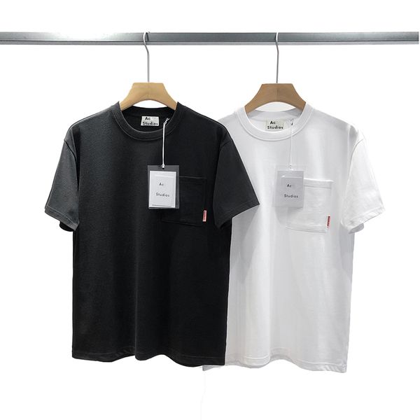 short-sleeved men's t-shirt summer new solid color simple pocket loose casual for men and women, White;black
short-sleeved men's t-shirt summer new solid color simple pocket loose casual for men and women, White;black
