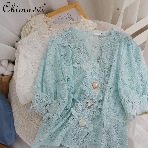 women's blouses & shirts sweet elegant clothing women lace patchwork v-neck single-breasted shirt short puff sleeve vintage various but, White
women's blouses & shirts sweet elegant clothing women lace patchwork v-neck single-breasted shirt short puff sleeve vintage various but, White
