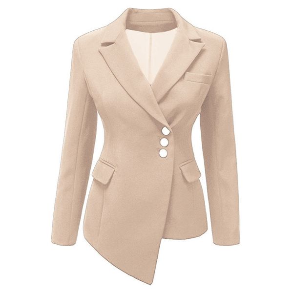 office lady slim blazer women autumn suit jacket female ol irregular white womens s with pockets business mujer 210603, White;black
office lady slim blazer women autumn suit jacket female ol irregular white womens s with pockets business mujer 210603, White;black