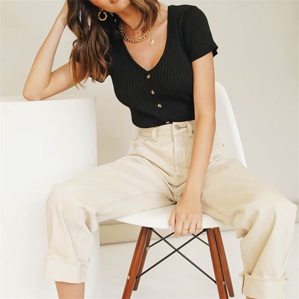 spring and summer women's sweater casual solid color v-neck short-sleeved 210430, White
spring and summer women's sweater casual solid color v-neck short-sleeved 210430, White