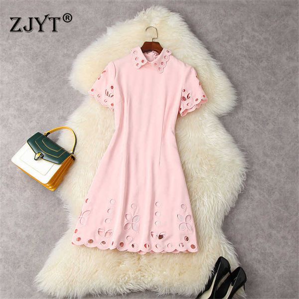 elegant women summer clothing fashion designer short sleeve embroidery hollow out pink party dress office casual robe femme 210601, Black;gray
elegant women summer clothing fashion designer short sleeve embroidery hollow out pink party dress office casual robe femme 210601, Black;gray