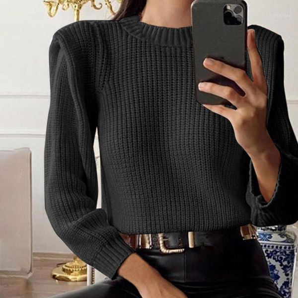 women's sweaters autumn winter women solid color shoulder pads pullover long sleeve o neck sweater for knitted jumpers, White;black
women's sweaters autumn winter women solid color shoulder pads pullover long sleeve o neck sweater for knitted jumpers, White;black