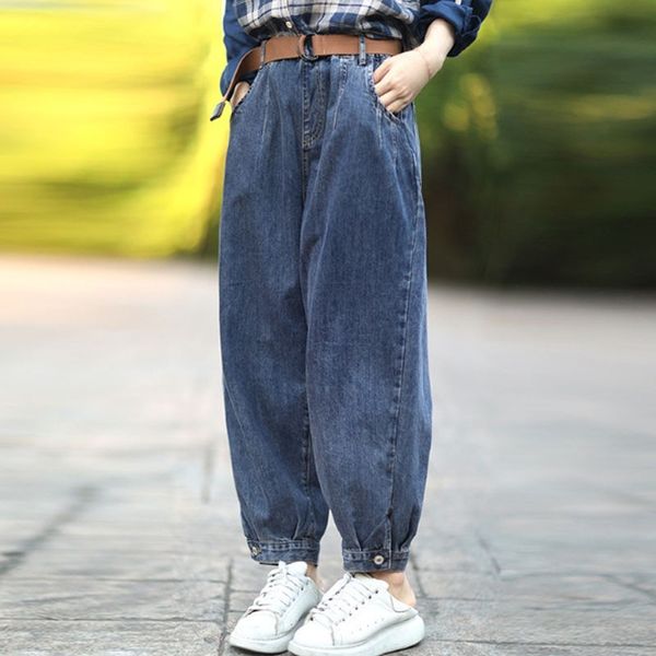 johnature autumn korean leisure loose full length elastic waist denim harem pants comfortable all-match women jeans 210521, Blue
johnature autumn korean leisure loose full length elastic waist denim harem pants comfortable all-match women jeans 210521, Blue