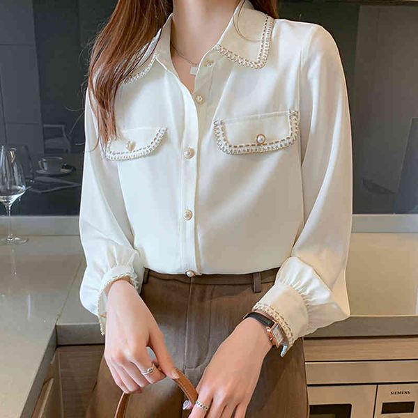 women's blouses & shirts spring beige chiffon shirt long sleeve pearl decorated fake pockets female style n4wy, White
women's blouses & shirts spring beige chiffon shirt long sleeve pearl decorated fake pockets female style n4wy, White
