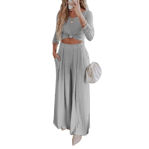 women's two piece pants sets women long sleeve casual pockets solid elegant slim fit pullover round neck wide leg knitted suit, White
women's two piece pants sets women long sleeve casual pockets solid elegant slim fit pullover round neck wide leg knitted suit, White