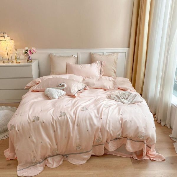 bedding sets princess style 800tc 100% lenzing tencel silk swan embroidery 4pcs set pink white quilt cover cooling for girls
bedding sets princess style 800tc 100% lenzing tencel silk swan embroidery 4pcs set pink white quilt cover cooling for girls