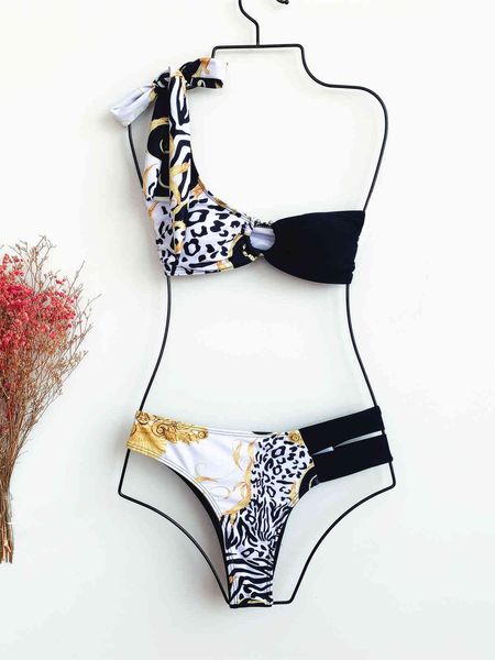 women's swimwear runway bandage push up bikini set two-piece floral print bikinis patchwork swimsuit brazilian women beach qc89, White;black
women's swimwear runway bandage push up bikini set two-piece floral print bikinis patchwork swimsuit brazilian women beach qc89, White;black