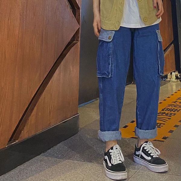 men's jeans kongzi autumn and winter overalls korean loose trend pants cool style, Blue
men's jeans kongzi autumn and winter overalls korean loose trend pants cool style, Blue