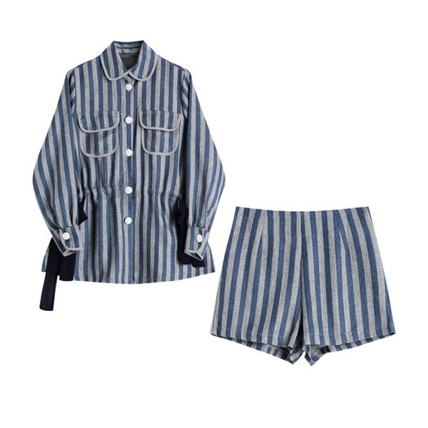 women's tracksuits loose casual striped shirt + wide leg shorts two piece set salt light mature elegant fashion, Gray
women's tracksuits loose casual striped shirt + wide leg shorts two piece set salt light mature elegant fashion, Gray
