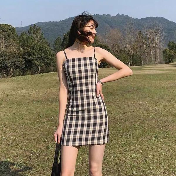 summer women's dress 2021 plaid printing sleeveless spaghetti strap slash neck draped korean version mini women clothes casual dresses, Black;gray
summer women's dress 2021 plaid printing sleeveless spaghetti strap slash neck draped korean version mini women clothes casual dresses, Black;gray