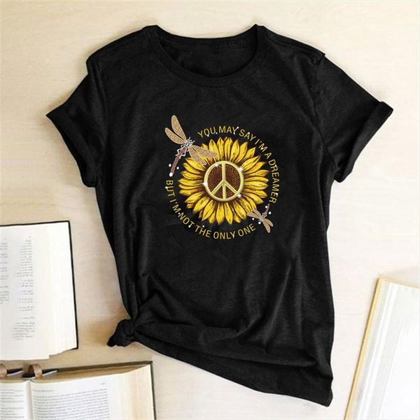 you may say im a women dreamer but not the only one print t shirt sunflower dragonfly summer femme, White
you may say im a women dreamer but not the only one print t shirt sunflower dragonfly summer femme, White