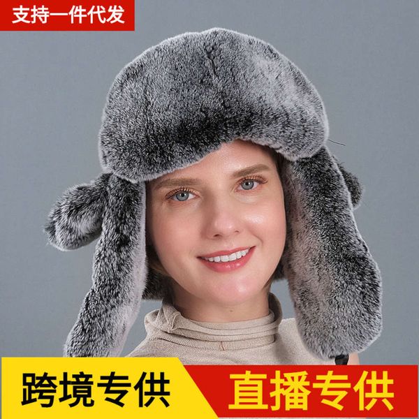rex rabbit hair lei feng hat for men and women, Blue;gray