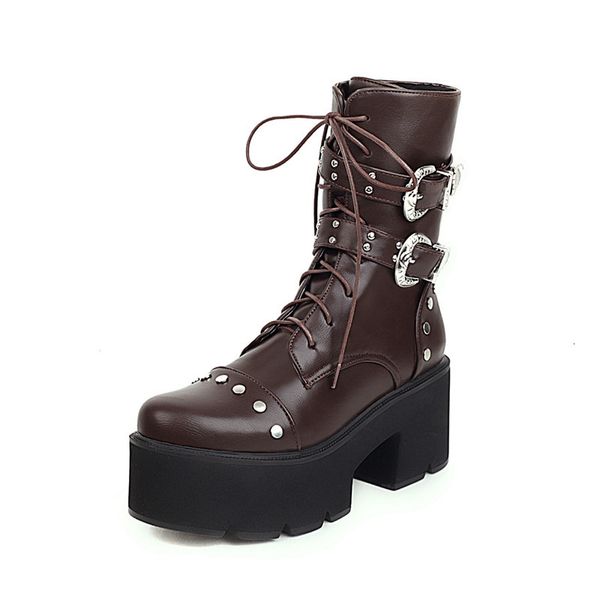 asumer fashions of high heels shoes round toe buckle cool rivet autumn women's boots, Black