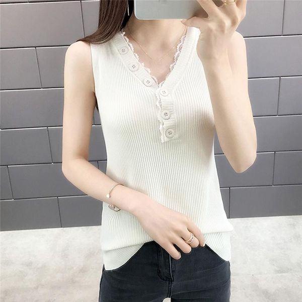 women's tanks & camis ladies summer solid sleeveless knitting vest v neck lace buttons tank women female shirts drop ship, White
women's tanks & camis ladies summer solid sleeveless knitting vest v neck lace buttons tank women female shirts drop ship, White