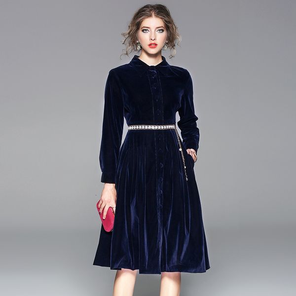 dresses women blue veet autumn winter single-breasted long sleeve vintage a-line pocket midi vestidos with belt, Black;gray
dresses women blue veet autumn winter single-breasted long sleeve vintage a-line pocket midi vestidos with belt, Black;gray