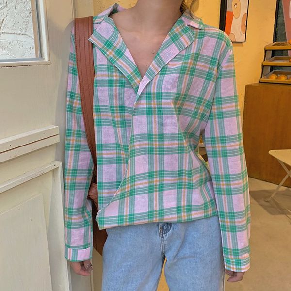 blouses color-hit plaid fashion skew collar retro streetwear geometric chic gentle all match women blouses, White
blouses color-hit plaid fashion skew collar retro streetwear geometric chic gentle all match women blouses, White