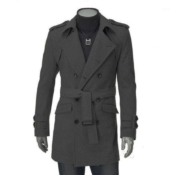 

men's jackets double-breasted casual coat belt warm wool blends long sleeve windbreaker office, Black;brown