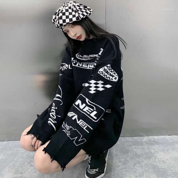 women's sweaters women's 2022 fashion vintage racing suit letter jacquard black sweater y2k streetwear rubbed pullover loose knit, White;black
women's sweaters women's 2022 fashion vintage racing suit letter jacquard black sweater y2k streetwear rubbed pullover loose knit, White;black