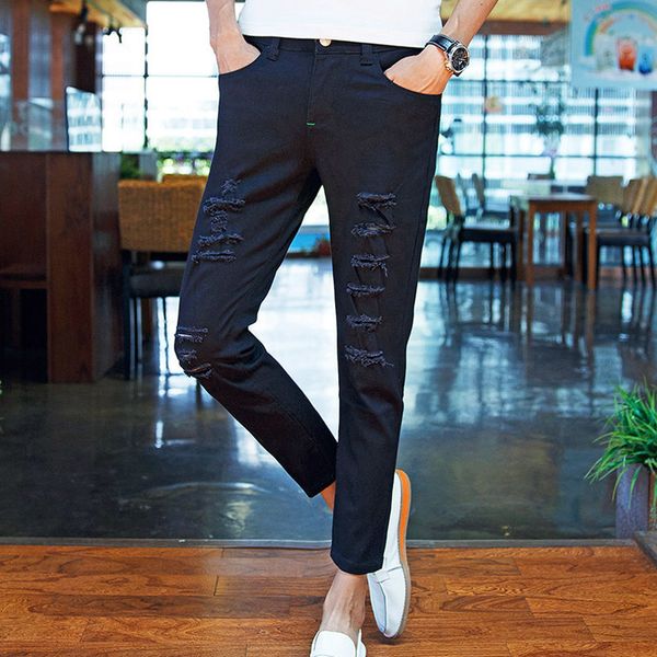 men's jeans fashion summer thin solid ripped hole black white slim denim casual teenagers trousers men ankle length pa, Blue
men's jeans fashion summer thin solid ripped hole black white slim denim casual teenagers trousers men ankle length pa, Blue