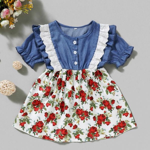 girl's dresses toddler kids baby girls short sleeve summer dress floral lace ruffle denim princess outfits clothes girl, Red;yellow
girl's dresses toddler kids baby girls short sleeve summer dress floral lace ruffle denim princess outfits clothes girl, Red;yellow