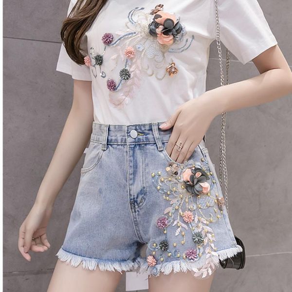 women's shorts women 3d embroidered flowers denim girls' 2021 summer high waist sweet light blue short pants, White;black
women's shorts women 3d embroidered flowers denim girls' 2021 summer high waist sweet light blue short pants, White;black