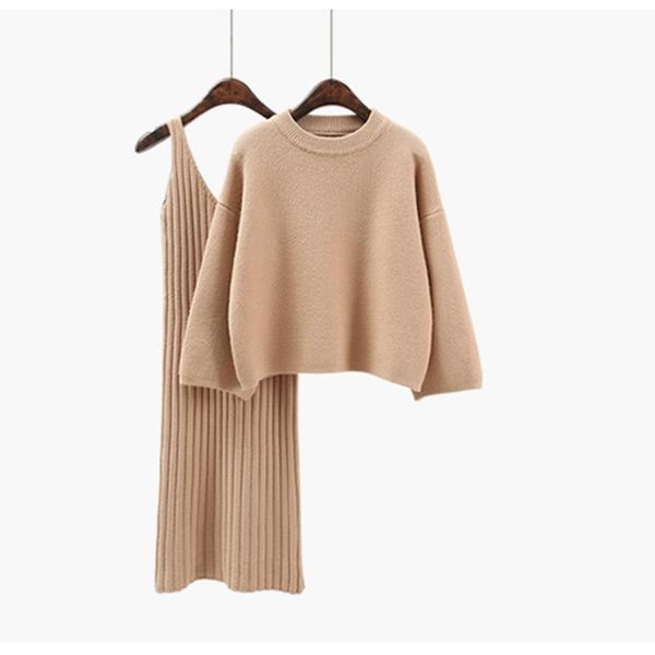 casual dresses 2021 autumn winter women wool sweater suits sweet pink knited pullover sets loose sling hip dress set female suit, Black;gray
casual dresses 2021 autumn winter women wool sweater suits sweet pink knited pullover sets loose sling hip dress set female suit, Black;gray