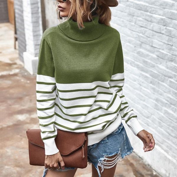 women's sweaters 2021 autumn winter knitted women sweater turtleneck striped color patchwork long sleeve loose, White;black
women's sweaters 2021 autumn winter knitted women sweater turtleneck striped color patchwork long sleeve loose, White;black