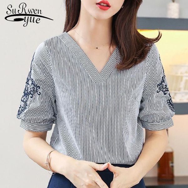 women's blouses & shirts short sleeve summer fashion womens and 2021 striped v collar women embroidery blouse shirt 0513 60, White
women's blouses & shirts short sleeve summer fashion womens and 2021 striped v collar women embroidery blouse shirt 0513 60, White