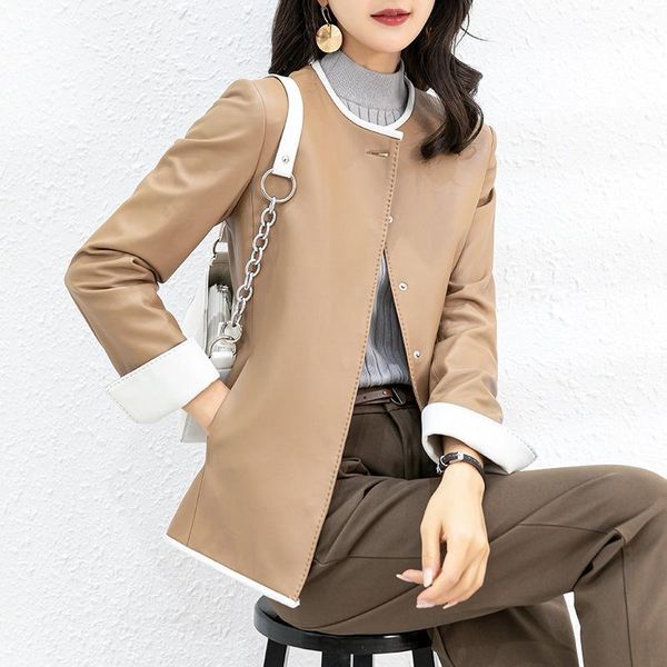 women's jackets women in leather 2021 autumn and winter sheep skin celebrities korean slim fit small round neck coat french elegance, Black;brown
women's jackets women in leather 2021 autumn and winter sheep skin celebrities korean slim fit small round neck coat french elegance, Black;brown