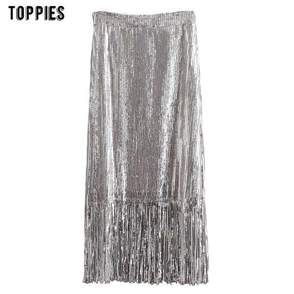 ies sequin midi skirts woman high waist silver tassel dress female streetwear 210412, Black 
ies sequin midi skirts woman high waist silver tassel dress female streetwear 210412, Black
