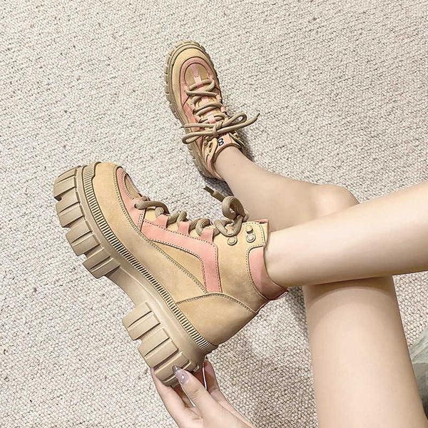 round head lace up autumn and winter new martin thick soled muffin heel women's fashion short tube single boots, Black
round head lace up autumn and winter new martin thick soled muffin heel women's fashion short tube single boots, Black