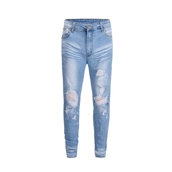 black blue ripped slim ny fit biker hiphop men destoryed denim jeans