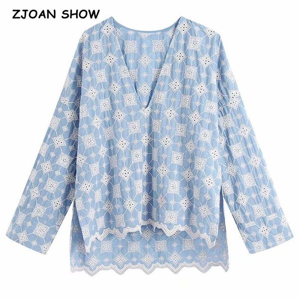 women's blouses & shirts 2021 summer retro blue white embroidery shirt ethnic v neck hem slit long sleeve loose blouse 5 colors
women's blouses & shirts 2021 summer retro blue white embroidery shirt ethnic v neck hem slit long sleeve loose blouse 5 colors