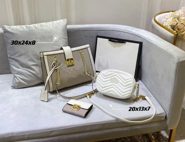 2021 High quality combination bag with canvas chain, double G print lock, one shoulder and slung for women, White
2021 High quality combination bag with canvas chain, double G print lock, one shoulder and slung for women, White