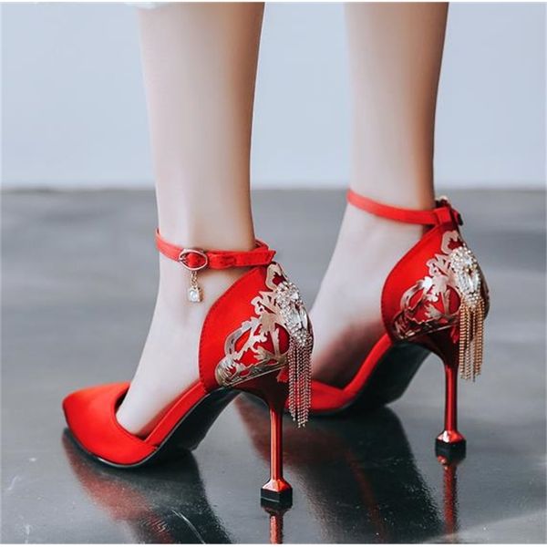 women designer pumps red gold heels rhinestone tassels satin bridal wedding shoes size 34 to 40, Black
women designer pumps red gold heels rhinestone tassels satin bridal wedding shoes size 34 to 40, Black