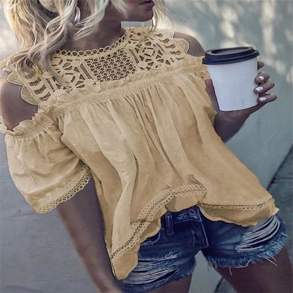 women's blouses & shirts women elegant o neck solid lace blouse shirt hollow out cold shoulder ladies summer short sleeve loose plu, White
women's blouses & shirts women elegant o neck solid lace blouse shirt hollow out cold shoulder ladies summer short sleeve loose plu, White