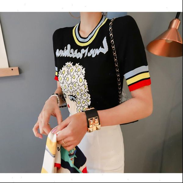 fannic jacquard lovely girl womens sweater letters short sleeve pullover summer female knitted striped o neck jumper, White;black
fannic jacquard lovely girl womens sweater letters short sleeve pullover summer female knitted striped o neck jumper, White;black