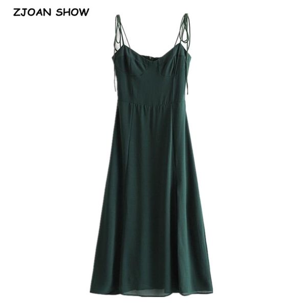french women dress solid green color bandage lacing up spaghetti strap mid-calf slit dresses party fashion female clothes 210429, Black;gray
french women dress solid green color bandage lacing up spaghetti strap mid-calf slit dresses party fashion female clothes 210429, Black;gray