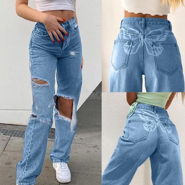ladies high waist butterfly printed pants baggy jeans straight leg ripped for women hole boyfriend trousers women's, Blue
ladies high waist butterfly printed pants baggy jeans straight leg ripped for women hole boyfriend trousers women's, Blue