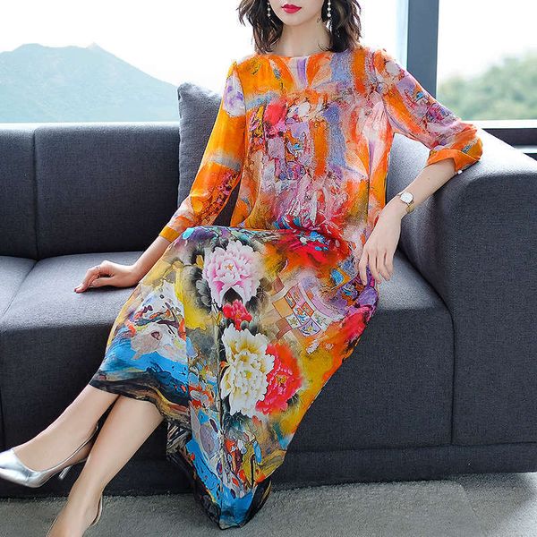 women's silk casual dresses printed loose and slim spring chinese style dress, Black;gray
women's silk casual dresses printed loose and slim spring chinese style dress, Black;gray