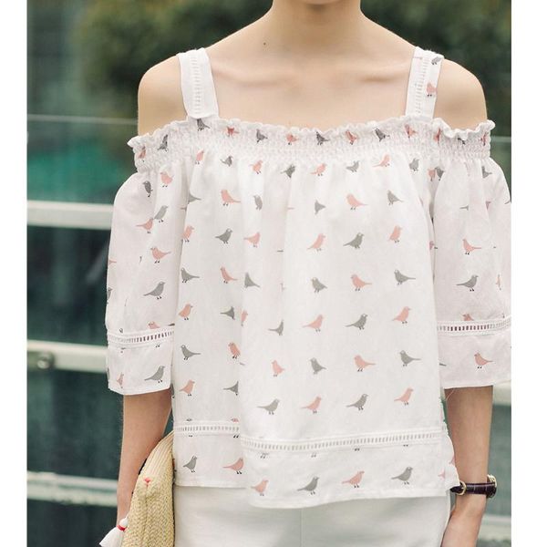women's blouses & shirts women blouse 2021 summer printed strap off shoulder slash neck woman clothes half sleeve 118c, White
women's blouses & shirts women blouse 2021 summer printed strap off shoulder slash neck woman clothes half sleeve 118c, White