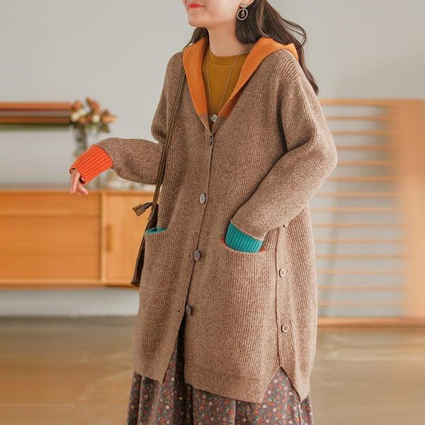 women's knits & tees nini wonderland 2021 autumn winter patchwork knit hooded loose cardigan sweater women v-neck long korean style, White
women's knits & tees nini wonderland 2021 autumn winter patchwork knit hooded loose cardigan sweater women v-neck long korean style, White