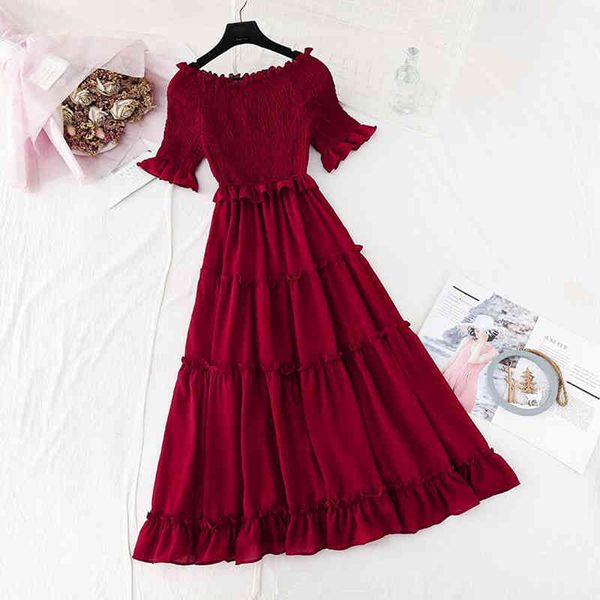 dresses women summer slash neck off shouder solid color party chiffon es ruffles a-line high waist midi vestidos, Black;gray
dresses women summer slash neck off shouder solid color party chiffon es ruffles a-line high waist midi vestidos, Black;gray
