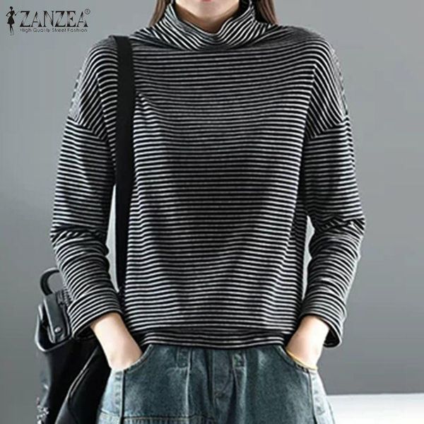women's blouses & shirts 2021 zanzea vintage turtleneck long sleeve stripe blouse casual female pullovers plus size tunic blusas 5xl, White
women's blouses & shirts 2021 zanzea vintage turtleneck long sleeve stripe blouse casual female pullovers plus size tunic blusas 5xl, White