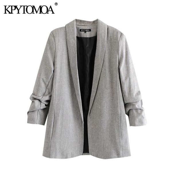 women fashion office wear blazer coat vintage notched collar pleated long sleeve female outerwear chic 210421, White;black
women fashion office wear blazer coat vintage notched collar pleated long sleeve female outerwear chic 210421, White;black